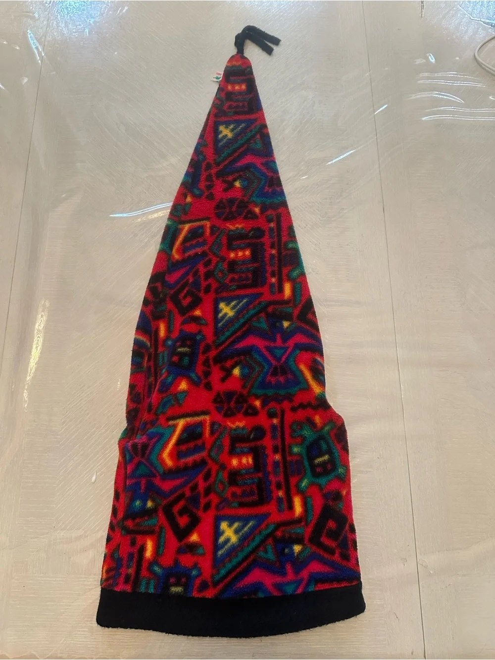 Turtle Fur Vintage Kids Long Tail Fleece Ski Hat Red Geometric Pointy Stocking